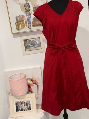 The Limited Red Midi Dress with Waist Tie